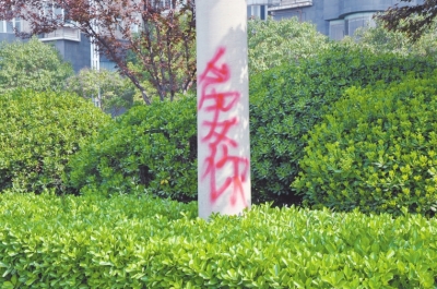 CBD路段的燈桿、公交站牌、垃圾桶、橋梁等均未幸免