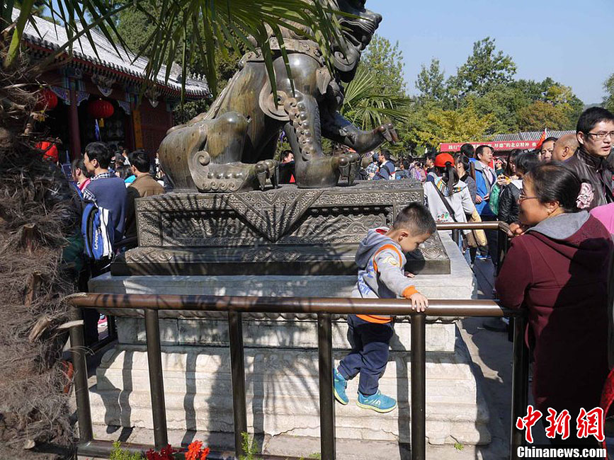 10月26日上午10點(diǎn)多，北京香山路賞紅客摩肩接踵