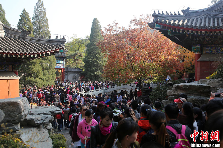 　10月26日，北京香山公園內(nèi)游客摩肩接踵。