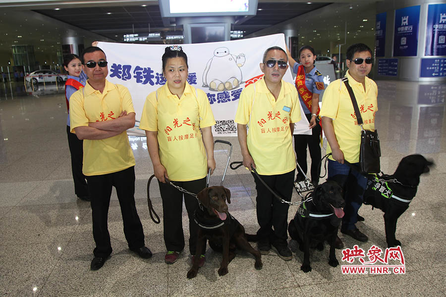 他們此次攜帶的導(dǎo)盲犬名字分別叫A米、戴安娜、凱西，A米是鄭州市第一條導(dǎo)盲犬。