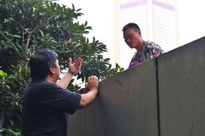 黃主任站在獨木樁上與男子交談了近半小時。