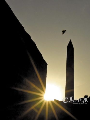　　埃及盧克索市卡納克神廟,夕陽下鳥兒飛過方尖碑。才揚(yáng) 攝