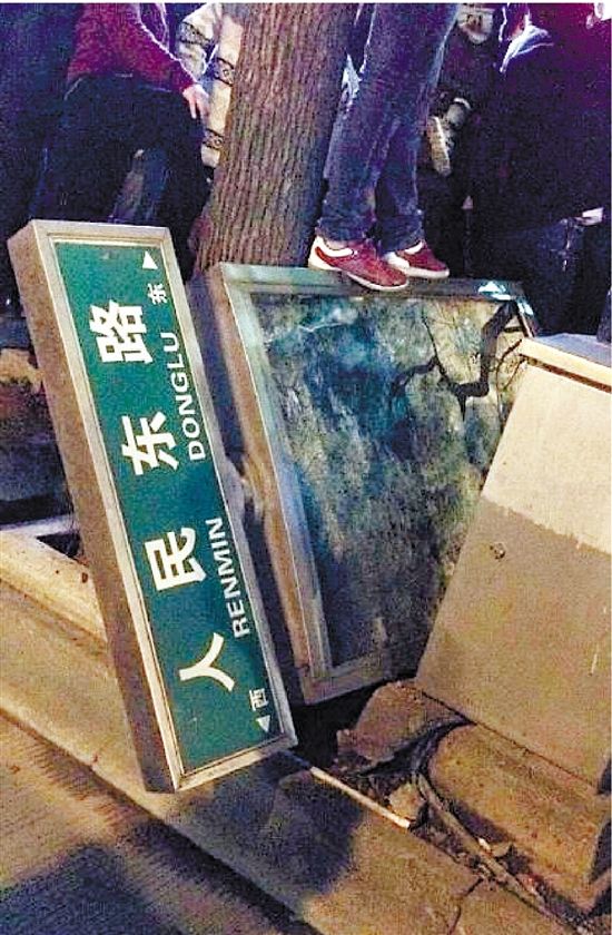 路牌都踩翻，還有人上了樹，城管不出手，也確實不大合適。