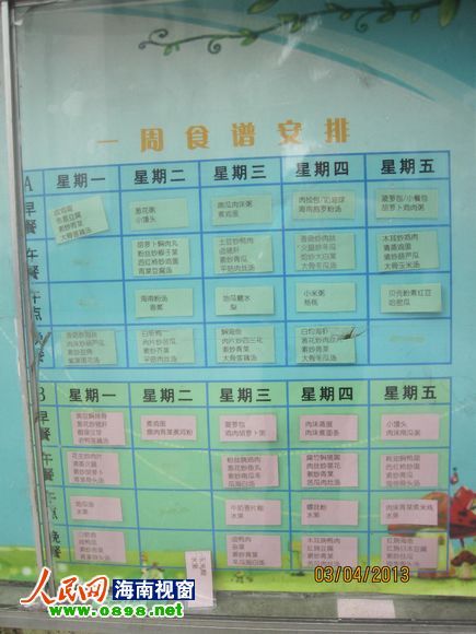 幼兒園公布的食譜，但家長稱并未真正執(zhí)行
